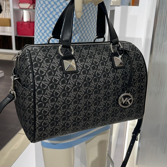 MICHAEL KORS Grayson Medium Metallic Empire Monogram Duffle Satchel
BLK/SILVER - Picture 16 of 16